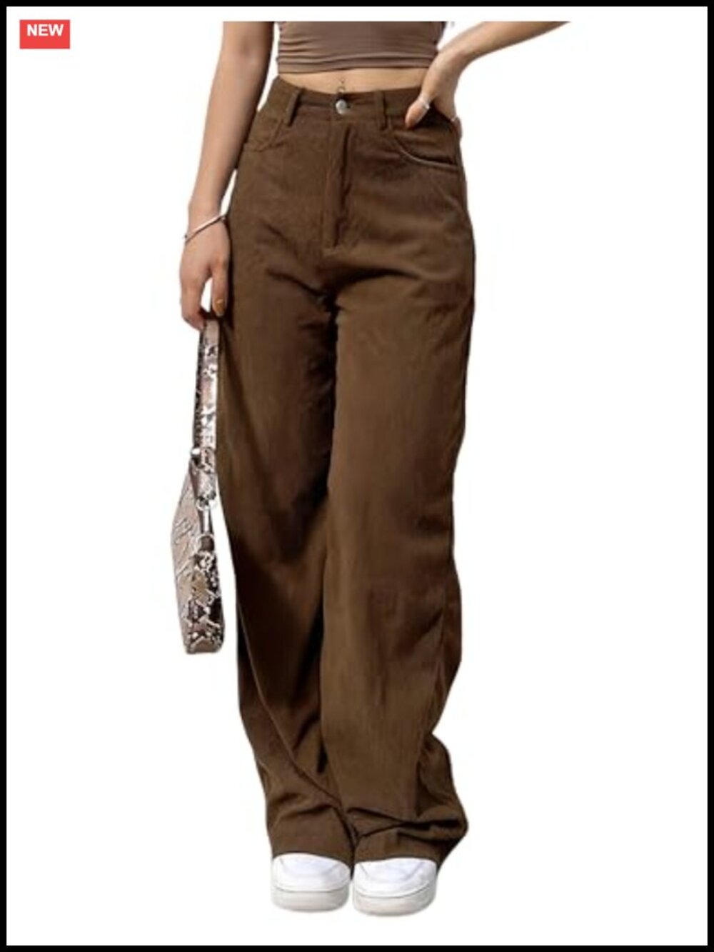 Women's Wide Leg Corduroy High Waist Pants with Pockets Zipper Closure